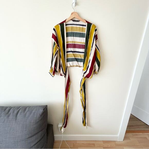 Zara multicolor wrap top blouse size M 3/4 sleeves - Picture 7 of 7